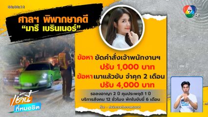 ศาลฯ สั่งจำคุกนางเอกสาวชื่อดัง "มารี เบรินเนอร์" 2 เดือน-พักใบขับขี่ 6 เดือน