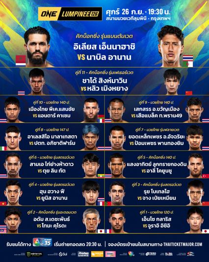 ONE ลุมพินี : 24 นักสู้พร้อมระเบิดความมัน ศึกใหญ่ ONE ลุมพินี 126 ศุกร์ 26