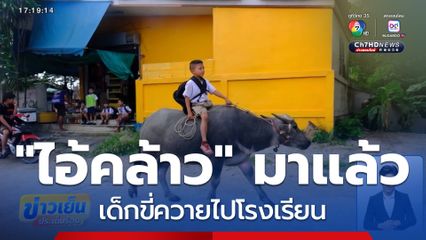 "ไอ้คล้าว" มาแล้ว เด็กขี่ควายไปโรงเรียน