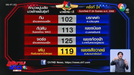 มวยเด็ด วิกหมอชิต : วันอาทิตย์ที่ 28 ก.ย.68 เด่น ศิษย์นายกทวีปตะพง vs เพชรสังวาลย์ ส.สมานการ์เม้นท์