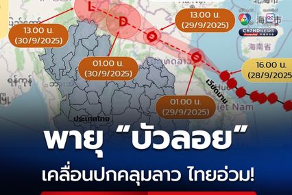 ประกาศกรมอุตุนิยมวิทยา ฉบับที่ 10  พายุ “บัวลอย” ทำฝนตกหนักถึงหนักมากบริเวณประเทศไทย