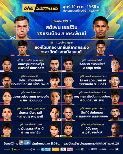ONE ลุมพินี : ส่องโปรแกรมเต็ม ONE ลุมพินี 128 “สตีเฟน” ฉะ “แรมบ๊อง” นำขบวนเดือด