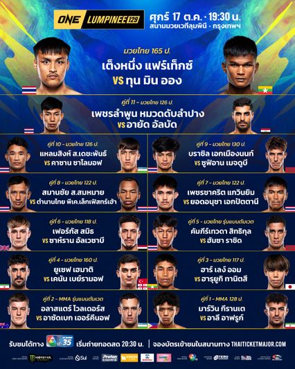 ONE ลุมพินี : 24 จอมบู๊ผ่านด่านตาชั่ง พร้อมลุยศึก ONE ลุมพินี 129 ศุกร์ที่ 17 ต.ค.นี้
