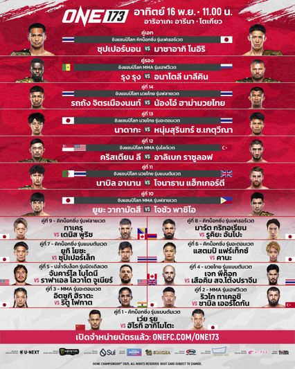 ONE Championship : ศึก ONE 173 พร้อมระเบิดความมันหยุดโลกสะเทือนแดนปลาดิบ