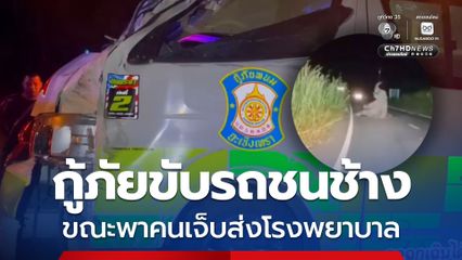 กู้ภัยขับรถชนช้าง ขณะพาคนเจ็บส่งโรงพยาบาล