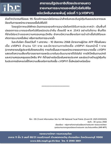 สปป.ลาว รายงาน WHO พบการระบาดโปลิโอวัคซีนกลายพันธุ์