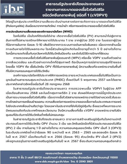 สปป.ลาว รายงาน WHO พบการระบาดโปลิโอวัคซีนกลายพันธุ์