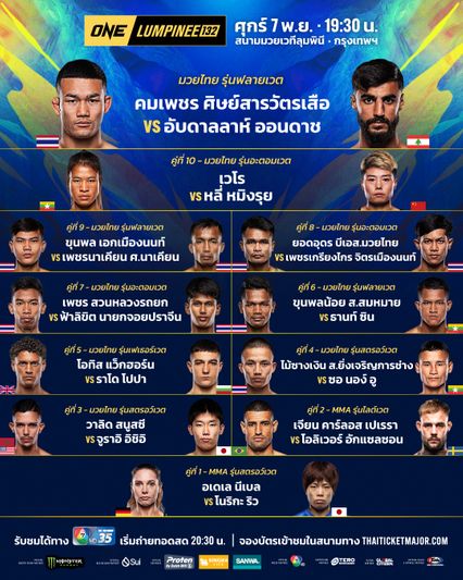 ONE ลุมพินี : 22 นักสู้ผ่านด่านตาชั่ง พร้อมประชันเดือดศึก ONE ลุมพินี 132