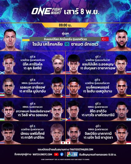 ONE Championship : 18 จอมบู๊ผ่านด่านตาชั่ง พร้อมล่าชัยศึก ONE Fight Night 37 เช้าวันเสาร์ 8 พ.ย.
