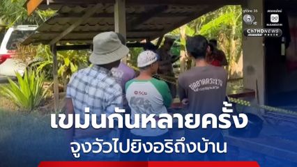 หนุ่มพกปืนเดินจูงวัวชนไปยิงอริตายคาบ้าน