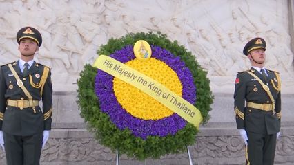 พระบาทสมเด็จพระเจ้าอยู่หัว และสมเด็จพระนางเจ้า ฯ พระบรมราชินี เสด็จพระราชดำเนินไปทรงร่วมงานถวายพระกระยาหารค่ำอย่างเป็นทางการ พร้อมทรงวางพวงมาลา ณ อนุสาวรีย์วีรชน และทรงสักการะพระบรมสารีริกธาตุ ส่วนพระเขี้ยวแก้ว ณ วัดหลิงกวง กรุงปักกิ่ง