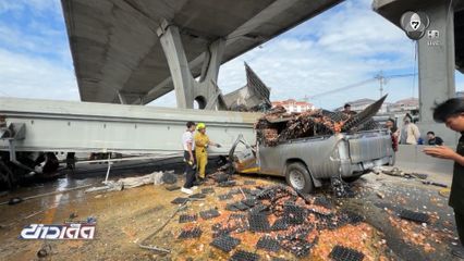 ช่วยคนเจ็บติดในรถบรรทุก ออกมาได้แล้ว จ.สมุทรปราการ