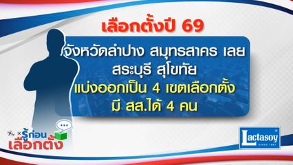 รู้ก่อนเลือกตั้ง 2569 : เลือกตั้งปี 69 จังหวัดลำปาง สมุทรสาคร เลย สระบุรี สุโขทัย แบ่งออกเป็น 4 เขตเลือกตั้ง มี สส.ได้ 4 คน