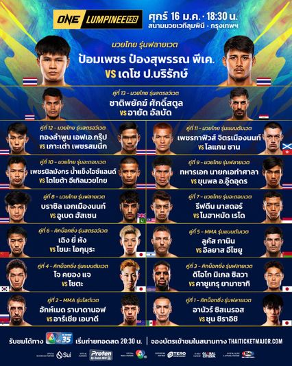 ONE ลุมพินี : ส่องโปรแกรมเต็มศึก ONE ลุมพินี 138 “ป้อมเพชร” เผชิญหน้า “เดโช”