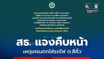 สธ. แจงคืบหน้า เหตุเครนตกใส่รถไฟ ต.สีคิ้ว ผู้บาดเจ็บทั้งหมดเคลื่อนย้ายออกจากจุดเกิดเหตุแล้ว
