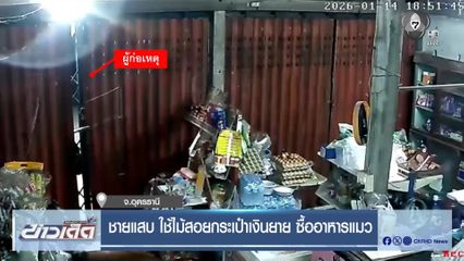 ชายแสบ ใช้ไม้สอยกระเป๋าเงินยาย ซื้ออาหารแมว