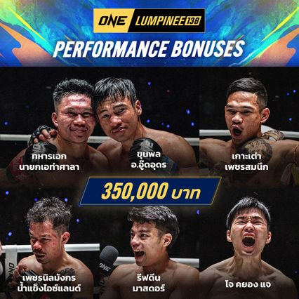 ONE ลุมพินี : 6 นักชกฟอร์มปัง คว้าโบนัสรวม 2.1 ล้านบาท ศึก ONE ลุมพินี 138