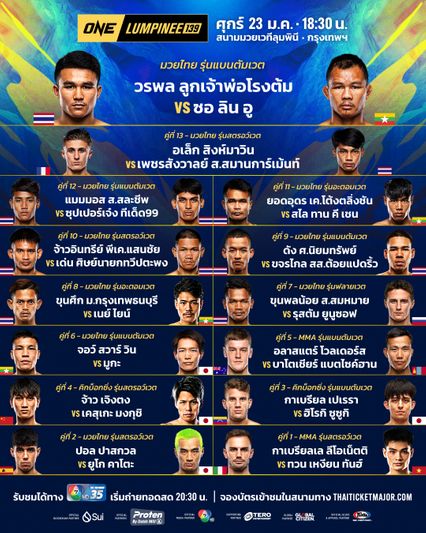 ONE ลุมพินี : เปิดโปรแกรมเต็ม ONE ลุมพินี 139 วรพล ลูกเจ้าพ่อโรงต้ม ชน ซอ ลิน อู