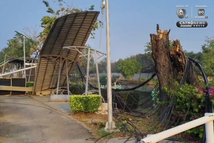 เปิดภาพความเสียหาย รถพ่วงเกี่ยวสายสื่อสาร เสาไฟล้ม 70 ต้น