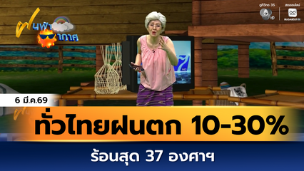 ฝนฟ้าอากาศ 6 มี.ค.69 | ทั่วไทยฝนตก 10-30 % ของพื้นที่ ร้อนสุด 37 องศาฯ