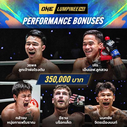 ONE ลุมพินี : 5 นักสู้ใจปิดเกม พิชิตโบนัสรวม 1.75 ล้านบาท ศึก ONE ลุมพินี 145