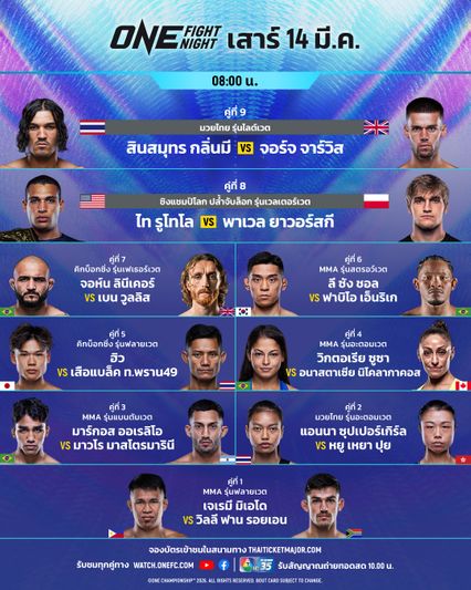 ONE Championship : สินสมุทร กลิ่นมี มั่นใจใช้อาวุธหนักจัดการ จอร์จ จาร์วิส ให้จอดไม่ครบยก