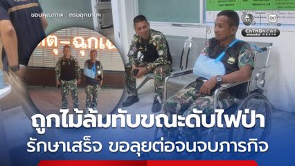 เจ้าหน้าที่ดับไฟป่าภูสระดอกบัวหัวใจแกร่ง ถูกไม้ล้มทับได้รับบาดเจ็บ ขณะดับไฟป่า รักษาแผลเสร็จ ขอลุยดับไฟต่อจนจบภารกิจ