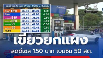 ลดดีเซล 1.50 บาท เบนซิน 50 สต.