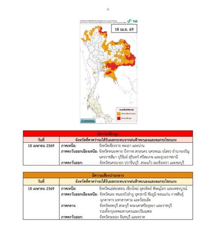 กรมอุตุฯ เตือนพายุฤดูร้อนบริเวณประเทศไทยตอนบน  ฉบับที่ 9 เช็กจังหวัดเสี่ยงโดนฝนถล่ม