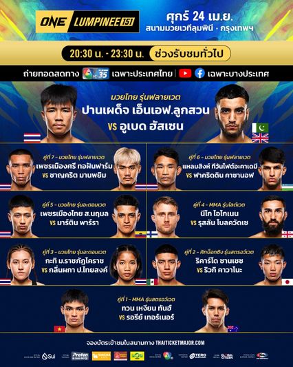 ONE ลุมพินี : ปานเผด็จ เอ็นเอฟ.ลูกสวน ดวลเดือด อูเบด ฮัสเซน สรุปผลชั่งน้ำหนัก ศึก ONE ลุมพินี 151 & The Inner Circle