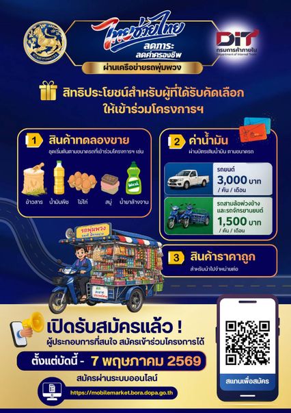 เปิดรับสมัคร รถพุ่มพวง ร่วมโครงการไทยช่วยไทย