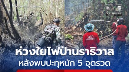 รมว.ทส. ห่วงใยไฟป่านราธิวาส หลังพบปะทุหนัก 5 จุดรวด สั่งเสริมกำลังยะลา-ปัตตานี ร่วมดับไฟป่าพรุเฉลิมพระเกียรติฯ ตลอดคืนนี้