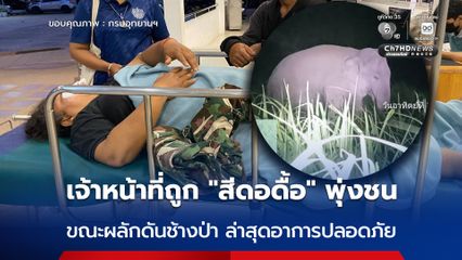 ปลอดภัยแล้ว ! เจ้าหน้าที่หญิงชุดผลักดันช้างป่า ถูก “สีดอดื้อ” พุ่งชนขณะปฏิบัติหน้าที่ 