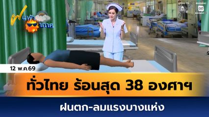 ฝนฟ้าอากาศ 12 พ.ค.69 | ทั่วไทย ร้อนสุด 38 องศาฯ ฝนตก-ลมแรงบางแห่ง