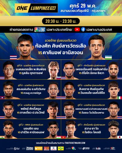 ONE ลุมพินี : ก้องศึก ศิษย์สารวัตรเสือ รับน้องใหม่ คาคิมอฟ อานิสจอน ศึก ONE ลุมพินี 156