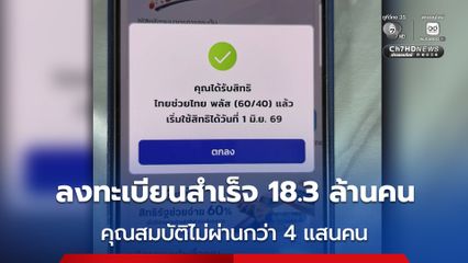 คนไทยลงทะเบียน ไทยช่วยไทย พลัส 60/40 วันแรก กว่า 24.4 ล้านคน ลงทะเบียนสำเร็จ 18.3 ล้านคน