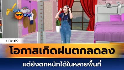 ฝนฟ้าอากาศ 1 มิ.ย.69 | โอกาสเกิดฝนตกลดลง แต่ยังตกหนักได้ในหลายพื้นที่
