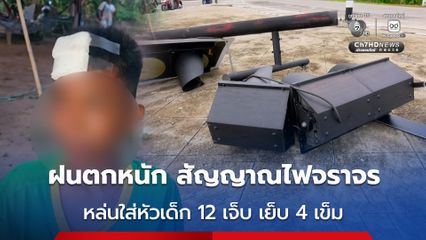 ลมฝนกระหน่ำ ทำสัญญาณไฟแดง หล่นกระแทกหัว เด็กชายวัย 12 ขวบบาดเจ็บ เย็บ 4 เข็ม
