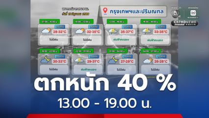 กทม.และปริมณฑล มีฝนฟ้าคะนอง ร้อยละ 40 ของพื้นที่ เตือนช่วง 13.00 - 19.00 น.