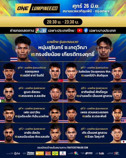 ONE ลุมพินี : 14 คู่เดือดพร้อมระเบิดความมัน ศึกใหญ่ ONE ลุมพินี 160