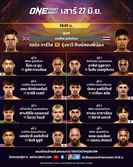 ONE Championship : 18 นักสู้ผ่านด่านตาชั่ง พร้อมซัดเดือดศึก ONE Fight Night 44