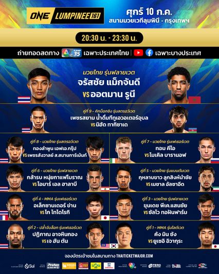 ONE ลุมพินี  : กางโปรแกรมเดือด ศึก ONE ลุมพินี 161 จรัสชัย แม็กจันดี ท้าชน ออตมาน รูนี