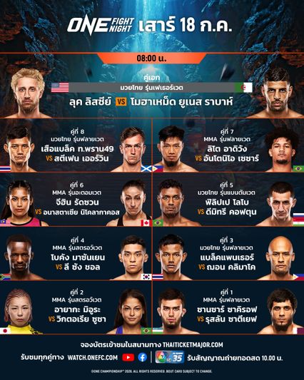 ONE Championship : เปิดโปรแกรมศึก ONE Fight Night 45 “ลุค” วัดเดือด “โมฮาเหม็ด”, “เสือแบล็ค - แบล็คแพนเธอร์” จับมือล่าชัย