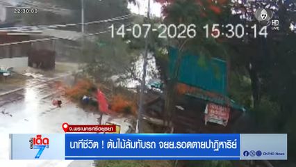 นาทีชีวิต ! ต้นไม้ล้มทับรถ จยย.รอดตายปาฏิหาริย์
