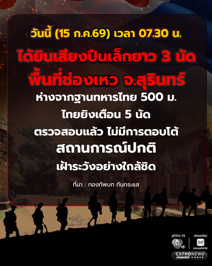 ทหารไทยยิงเตือน 5 นัด หลังทหารเขมรลั่นปืน 3 นัด ห่างฐานเพียง 500 เมตร
