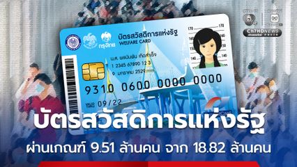 ผลการตรวจสอบคุณสมบัติ บัตรสวัสดิการแห่งรัฐ  มีผู้ผ่านเกณฑ์ 9.51 ล้านคน จากผู้ลงทะเบียน 18.82 ล้านคน