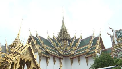 พระราชกุมารีแห่งสหราชอาณาจักร พร้อมด้วยพระสวามี ทรงวางพวงมาลาถวายราชสักการะพระโกศพระบรมศพ สมเด็จพระนางเจ้าสิริกิติ์ พระบรมราชินีนาถ พระบรมราชชนนีพันปีหลวง