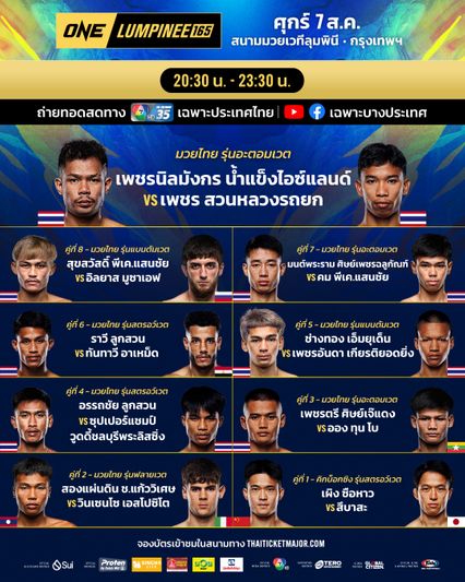 ONE ลุมพินี : นักสู้ 14 คู่เหยียบตาชั่งฉลุย พร้อมลุยศึก ONE ลุมพินี 165
