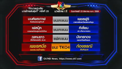 มวยเด็ด วิกหมอชิต : ผลมวยไทย 7 สี 23 ส.ค.69 เพชรหนึ่ง เพชรมวยไทย vs ก้องธรณี สันติอุบล
