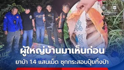ผู้ใหญ่บ้านมาเห็นก่อน ยาบ้า 1.4 แสนเม็ด ซุกกระสอบปุ๋ยทิ้งป่า